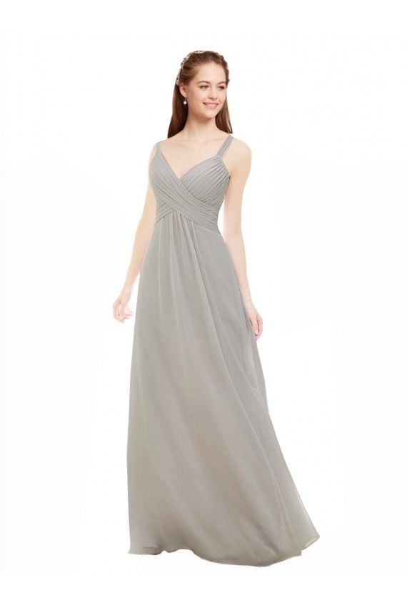 Open Back Silver Soft Chiffon Spaghetti Straps Long Sleeveless Bridesmaid Dress Southampton