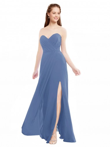 Windsor Blue Soft Chiffon Sweetheart Long Sleeveless Bridesmaid Dresses Southampton
