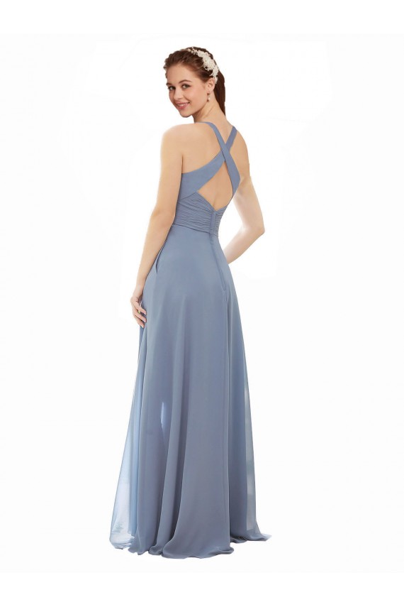Soft Chiffon Halter Neck Long Sleeveless Evening Dress / Bridal Party Dress Southampton