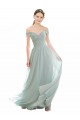 Sea Glass Soft Chiffon & Lace Off the Shoulder Long Cap Sleeves Bridesmaid Dress Southampton