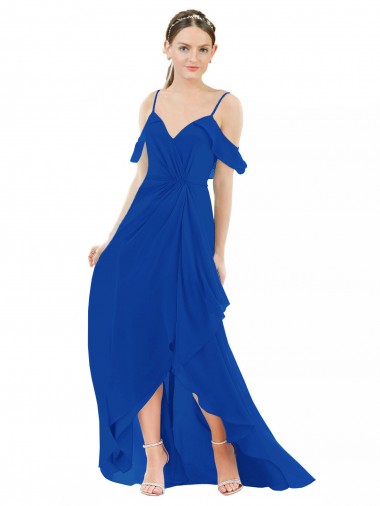 Soft Chiffon V-Neck Long Cold Shoulder High Low Bridesmaid Dress Southampton