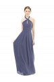 Low Back Silver Stone Soft Chiffon Halter Neck Long Sleeveless Bridesmaid Dress Southampton
