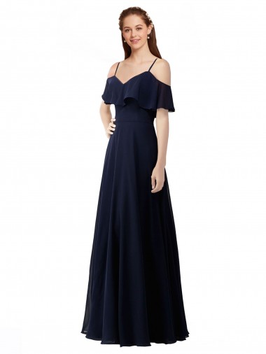 A-Line Soft Chiffon Off the Shoulder Long Sleeveless Bridesmaid Dress Southampton