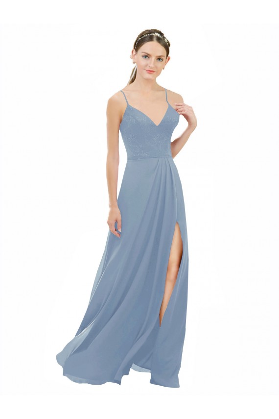 Keyhole Back Soft Chiffon & Lace Spaghetti Straps Long Sleeveless Bridesmaid Dress Southampton