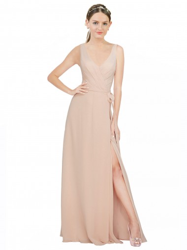 Luxe Chiffon V-Neck Long Sleeveless Bridesmaid Dress / Evening Dress Southampton