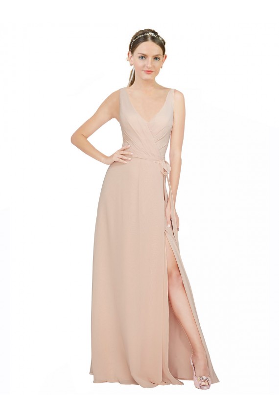 Luxe Chiffon V-Neck Long Sleeveless Bridesmaid Dress / Evening Dress Southampton