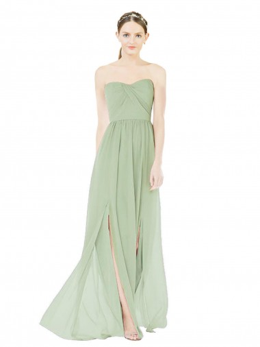 Low Back Sage Soft Chiffon Sweetheart Long Sleeveless Semi Formal Evening Dress / Bridesmaid Dress Southampton