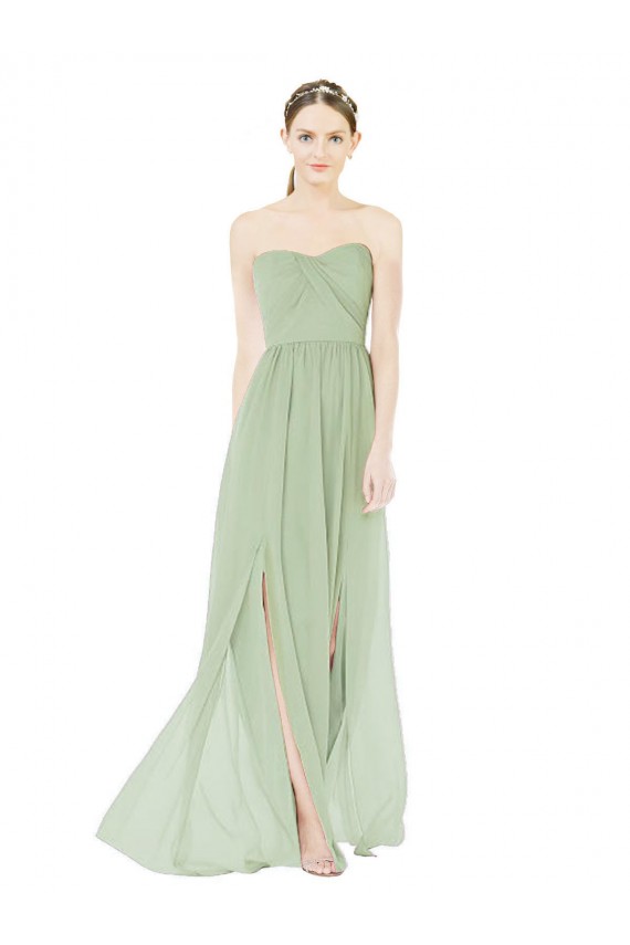 Low Back Sage Soft Chiffon Sweetheart Long Sleeveless Semi Formal Evening Dress / Bridesmaid Dress Southampton