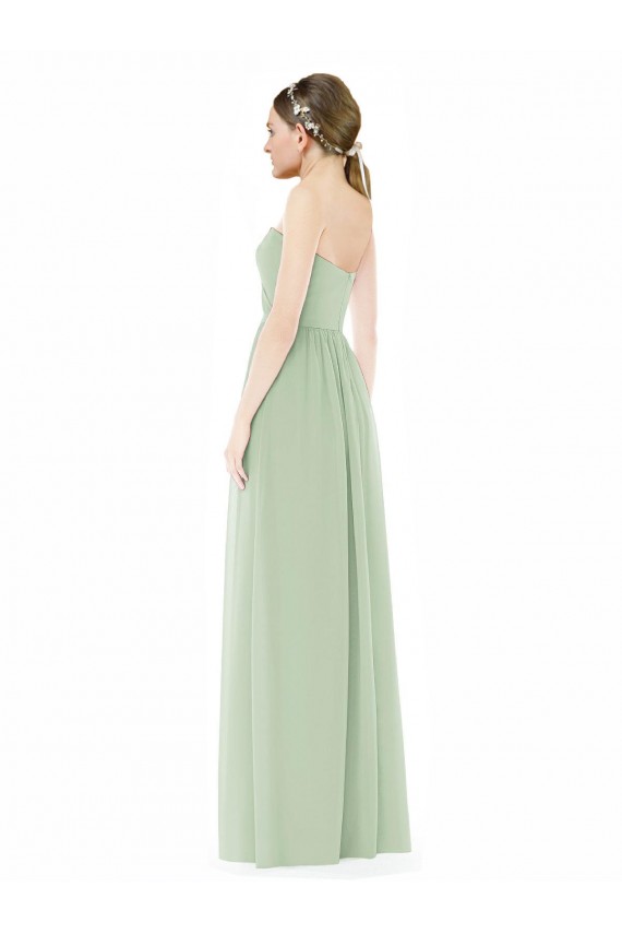Low Back Sage Soft Chiffon Sweetheart Long Sleeveless Semi Formal Evening Dress / Bridesmaid Dress Southampton