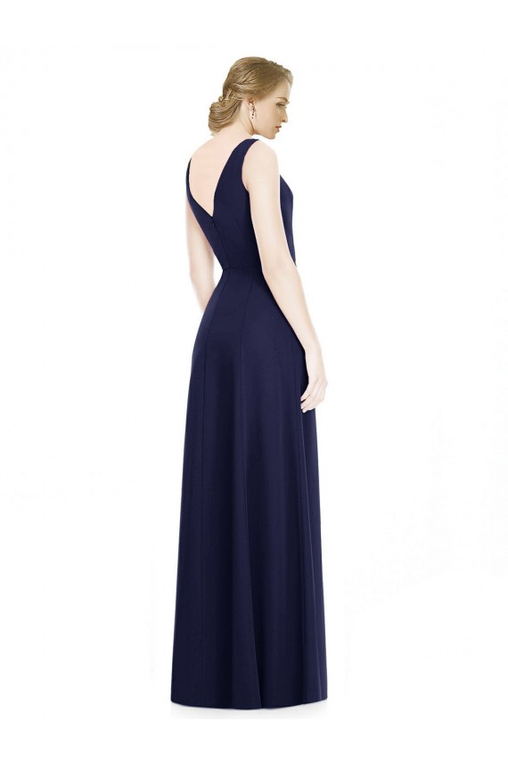 V-Back Dark Navy Soft Chiffon Cowl Neck Long Sleeveless Bridesmaid Dress Southampton