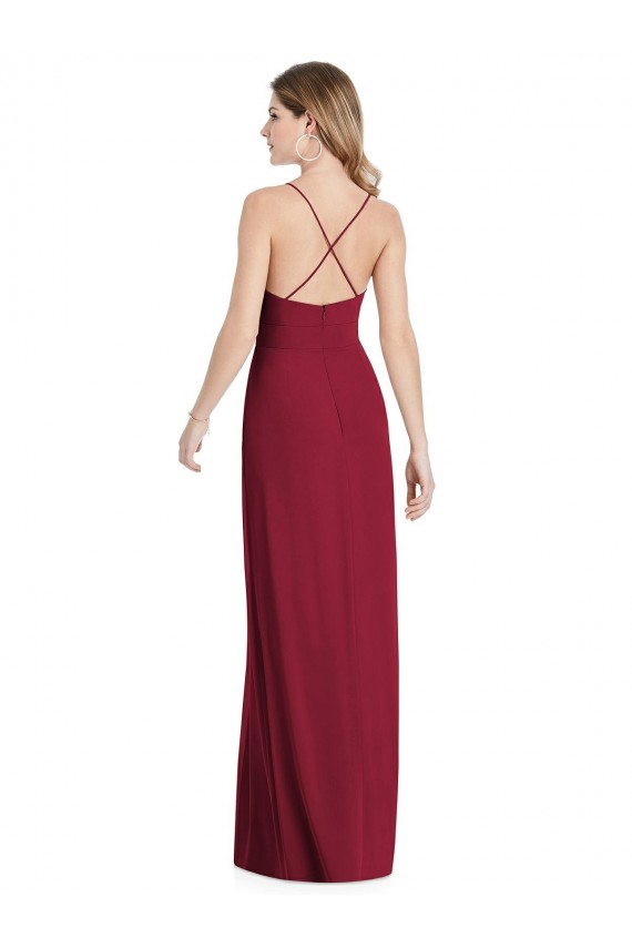 Open Back Burgundy Soft Chiffon Spaghetti Straps Long Sleeveless Semi Formal Evening Dress / Bridesmaid Dress Southampton