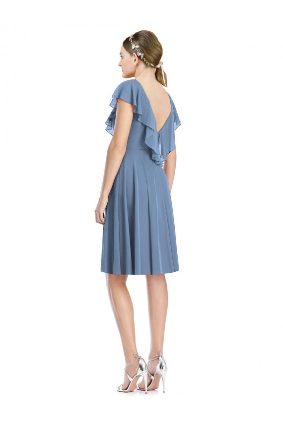 V-Back Soft Chiffon V-Neck Cocktail Length Cap Sleeves Bridesmaid Dress Southampton