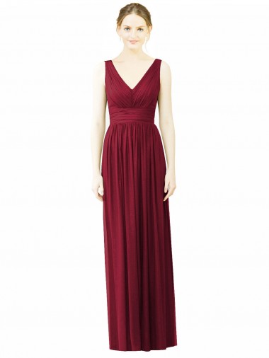 V-Back Burgundy Soft Chiffon V-Neck Long Sleeveless Bridesmaid Dress / Formal Dress Southampton