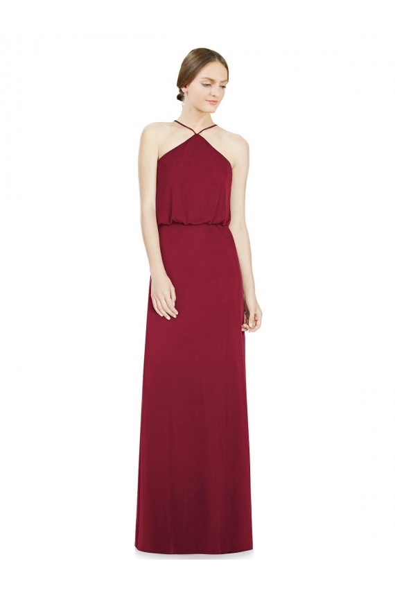 Open Back A-Line Soft Chiffon Halter Neck Long Sleeveless Bridesmaid Dress Southampton