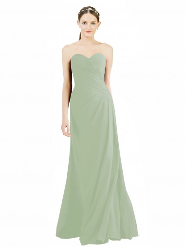 Smoke Green Soft Chiffon Sweetheart Long Sleeveless Bridesmaid Dress Southampton
