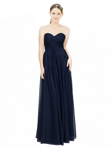 Low Back Dark Navy Chiffon Sweetheart Long Sleeveless Bridesmaid Dress / Evening Dress Southampton