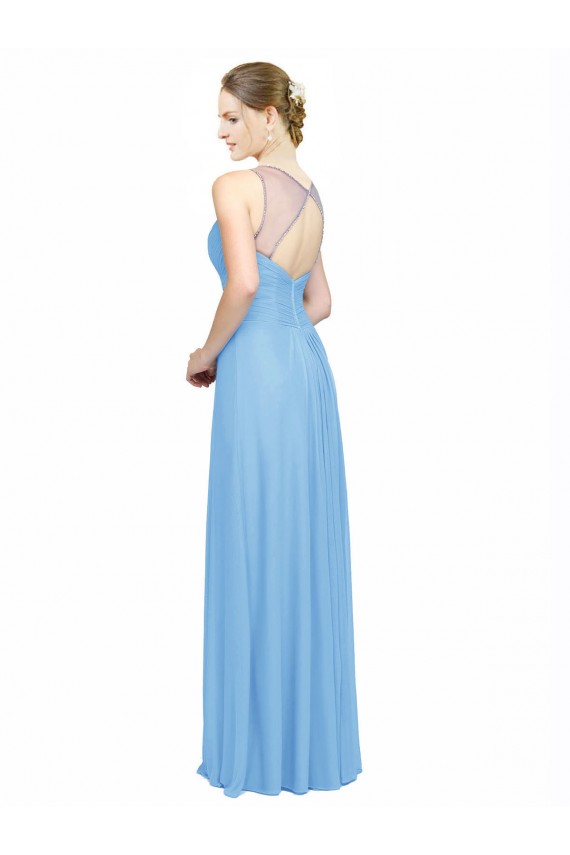 Keyhole Back Chiffon Spaghetti Straps Long Sleeveless Bridesmaid Dress / Evening Dress Southampton