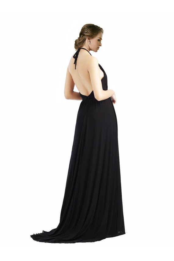Low Back Oyster Silver Soft Chiffon Halter Neck Long Sleeveless Bridesmaid Dress Southampton