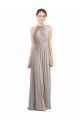 Low Back Oyster Silver Soft Chiffon Halter Neck Long Sleeveless Bridesmaid Dress Southampton