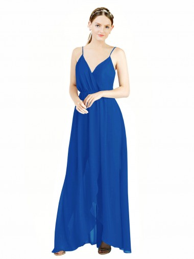 V-Back Royal Blue Luxe Chiffon Spaghetti Straps Long Sleeveless Bridesmaid Dress Southampton