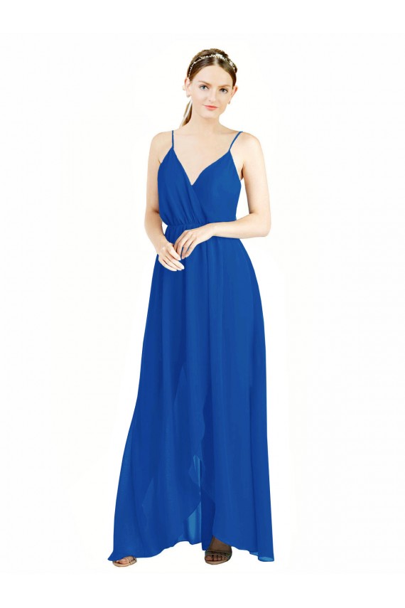 V-Back Royal Blue Luxe Chiffon Spaghetti Straps Long Sleeveless Bridesmaid Dress Southampton