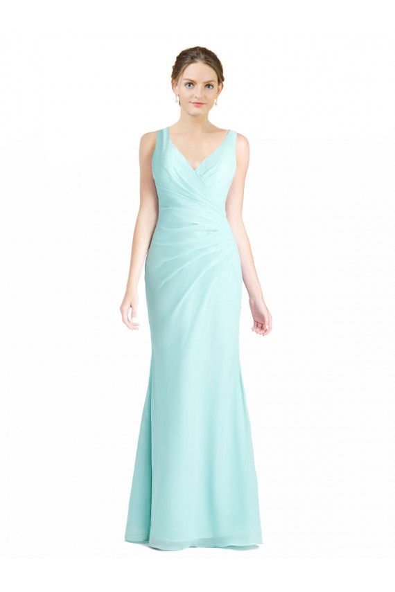 Soft Chiffon & Lace V-Neck Long Sleeveless Bridesmaid Dress Southampton