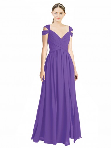 Low Back Soft Chiffon Off the Shoulder Long Cap Sleeves Bridesmaid Dress Southampton
