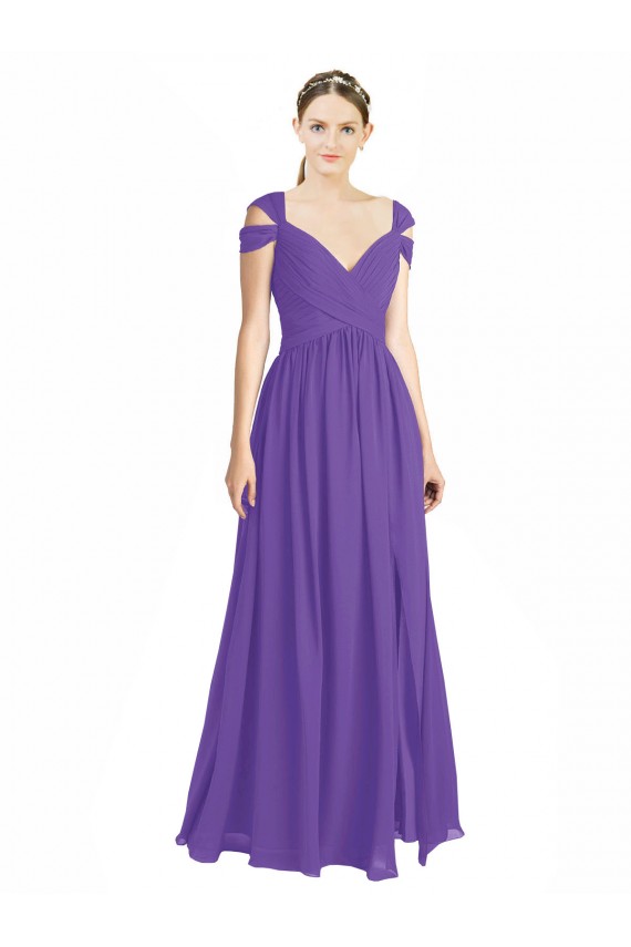 Low Back Soft Chiffon Off the Shoulder Long Cap Sleeves Bridesmaid Dress Southampton