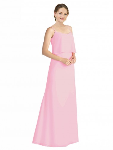 Low Back Barely Pink Soft Chiffon Spaghetti Straps Long Sleeveless Bridesmaid Dress Southampton