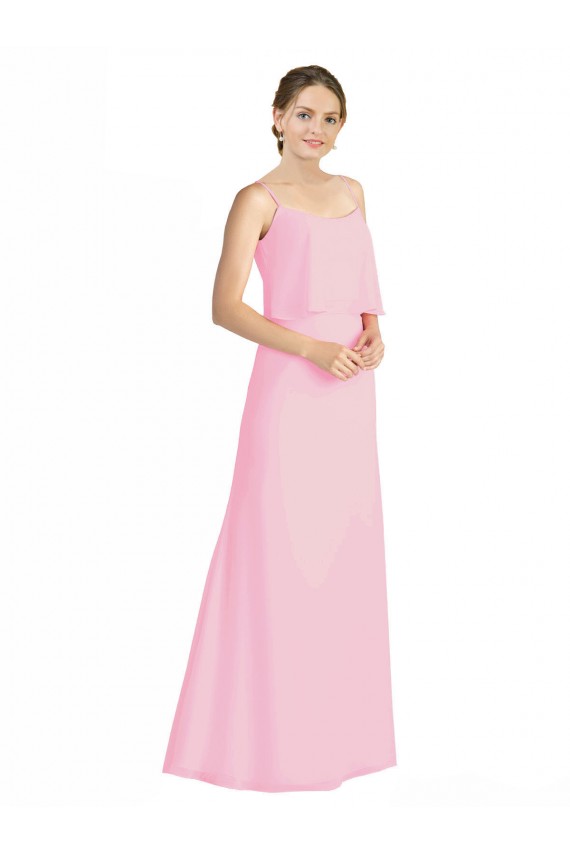 Low Back Barely Pink Soft Chiffon Spaghetti Straps Long Sleeveless Bridesmaid Dress Southampton