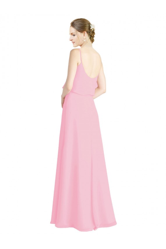 Low Back Barely Pink Soft Chiffon Spaghetti Straps Long Sleeveless Bridesmaid Dress Southampton