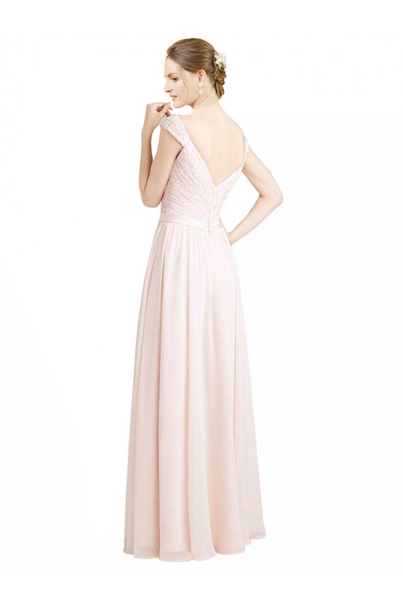 V-Back Soft Chiffon & Lace Sweetheart Long Sleeveless Bridesmaid Dress Southampton