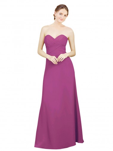 Low Back Wild Berry Soft Chiffon Sweetheart Long Sleeveless Bridesmaid Dress Southampton