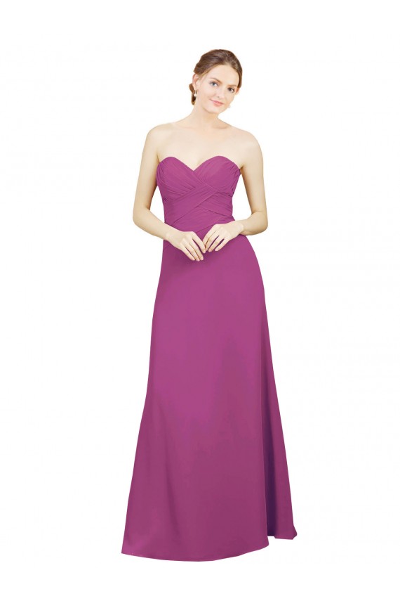 Low Back Wild Berry Soft Chiffon Sweetheart Long Sleeveless Bridesmaid Dress Southampton