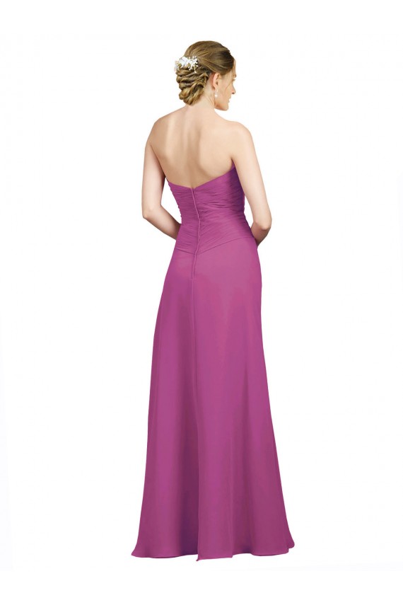 Low Back Wild Berry Soft Chiffon Sweetheart Long Sleeveless Bridesmaid Dress Southampton