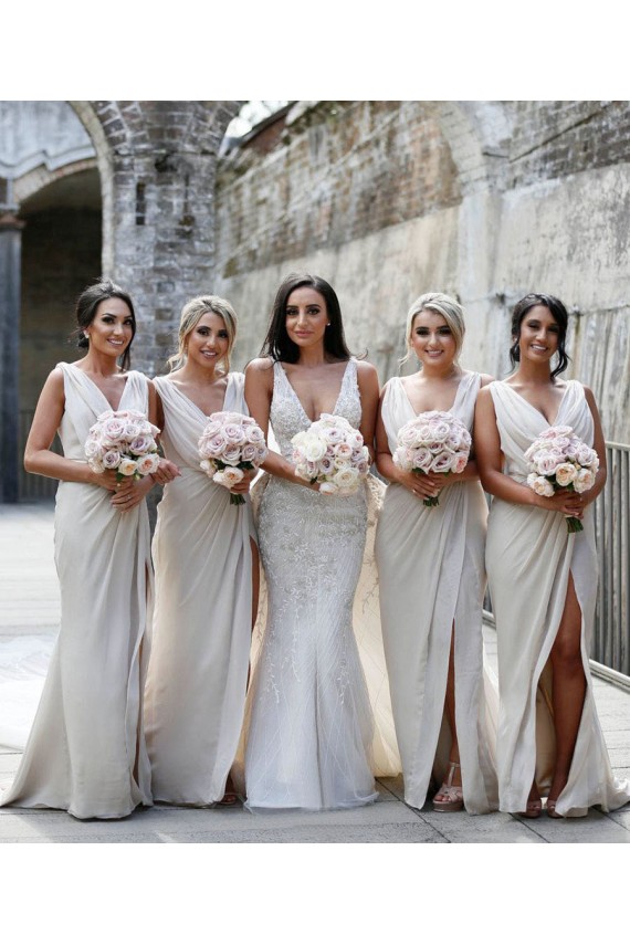 Low Back Soft Chiffon V-Neck Long Sleeveless Bridesmaid Dress Southampton