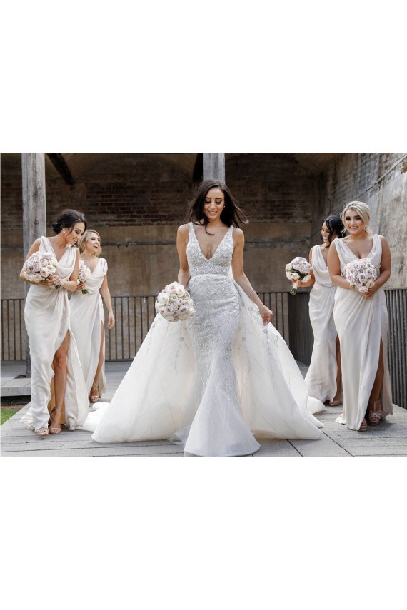 Low Back Soft Chiffon V-Neck Long Sleeveless Bridesmaid Dress Southampton