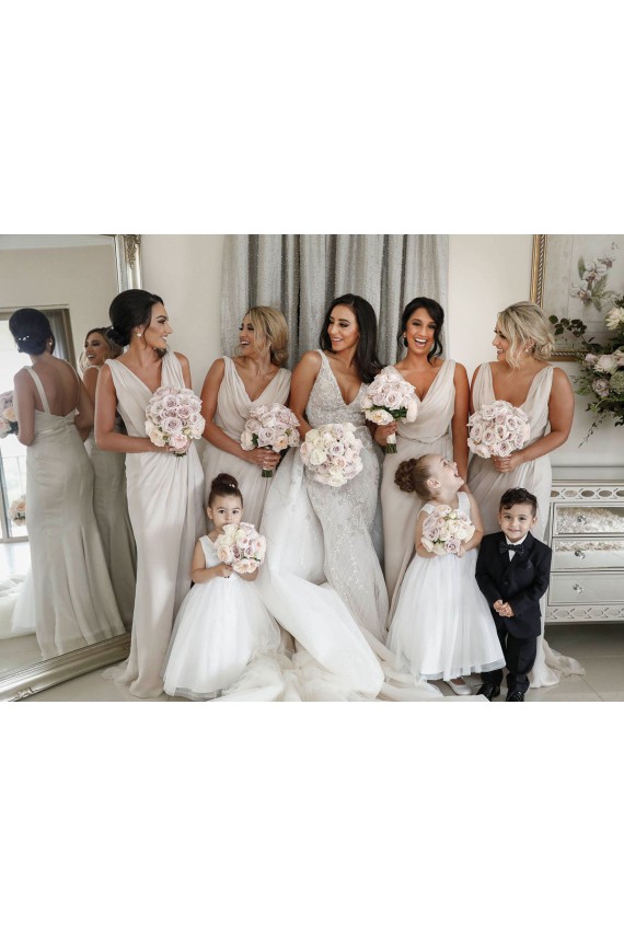 Low Back Soft Chiffon V-Neck Long Sleeveless Bridesmaid Dress Southampton
