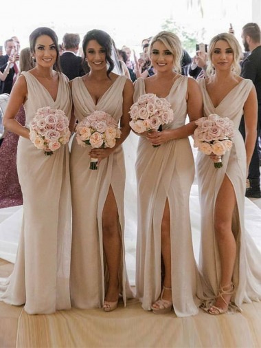 Low Back Soft Chiffon V-Neck Long Sleeveless Bridesmaid Dress Southampton