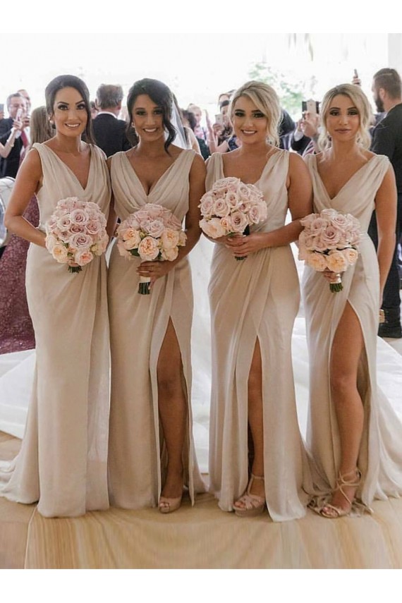 Low Back Soft Chiffon V-Neck Long Sleeveless Bridesmaid Dress Southampton