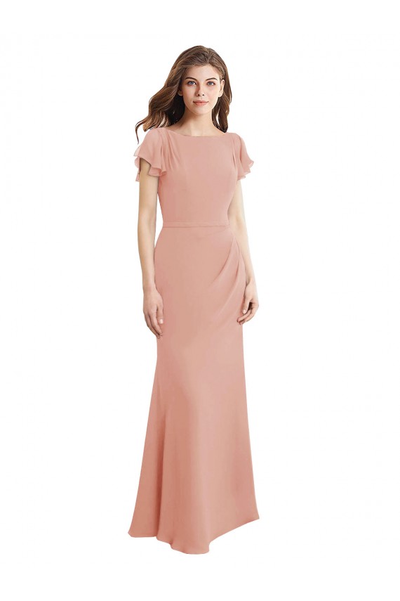 Low Back Soft Chiffon Boat Neck Long Sleeveless Prom Dress / Bridesmaid Dress Southampton