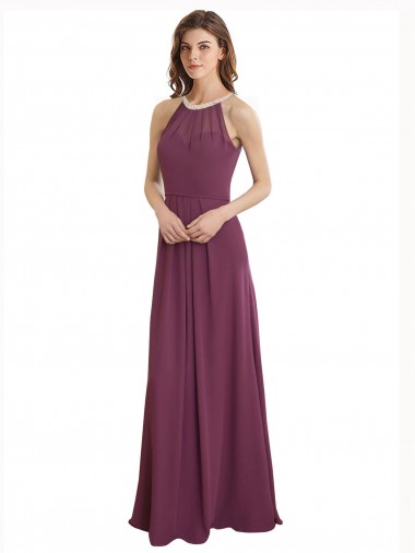 Keyhole Back Chiffon Sweetheart Long Sleeveless Bridesmaid Dress / Evening Gowns Southampton