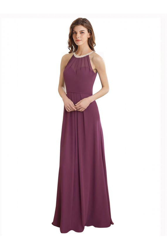 Keyhole Back Chiffon Sweetheart Long Sleeveless Bridesmaid Dress / Evening Gowns Southampton