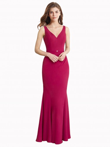 V-Back Red Soft Chiffon V-Neck Long Sleeveless Prom Dress / Bridesmaid Dress Southampton