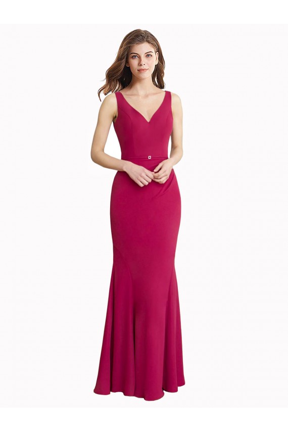 V-Back Red Soft Chiffon V-Neck Long Sleeveless Prom Dress / Bridesmaid Dress Southampton