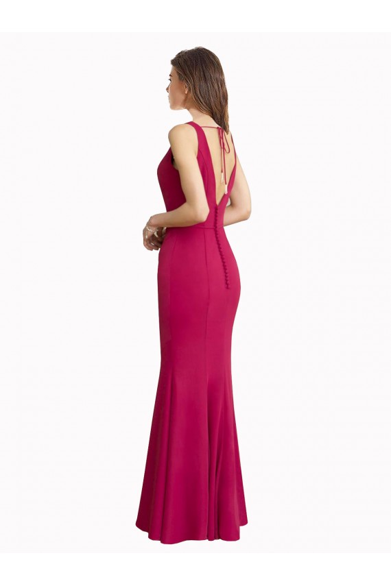 V-Back Red Soft Chiffon V-Neck Long Sleeveless Prom Dress / Bridesmaid Dress Southampton