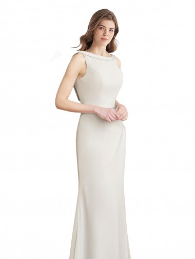 V-Back Soft Chiffon & Satin Boat Neck Long Sleeveless Bridesmaid Dress Southampton
