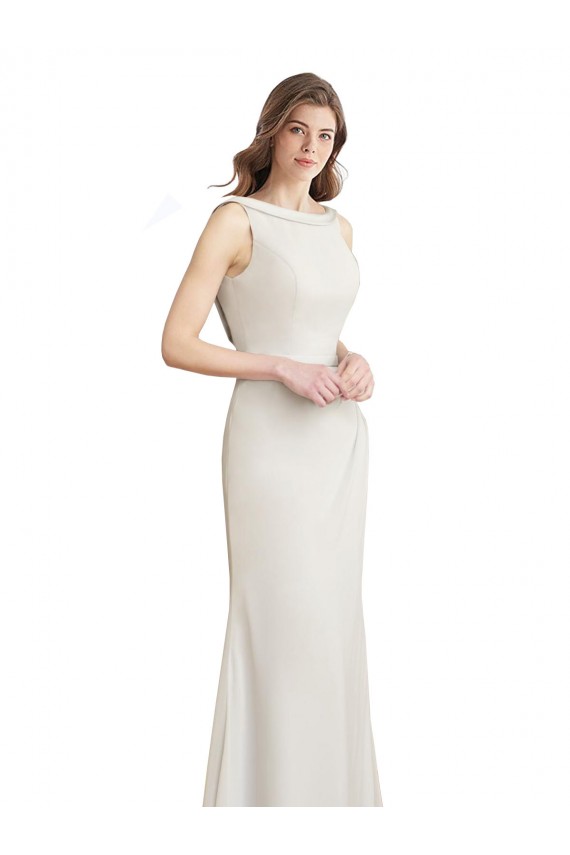 V-Back Soft Chiffon & Satin Boat Neck Long Sleeveless Bridesmaid Dress Southampton