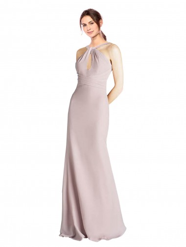 Open Back Sheath Soft Chiffon Halter Neck Long Sleeveless Bridesmaid Dress Southampton