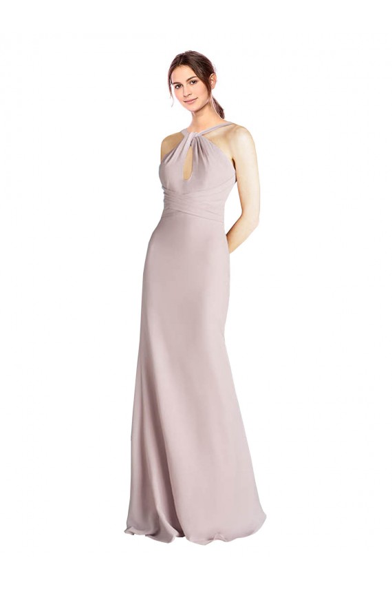 Open Back Sheath Soft Chiffon Halter Neck Long Sleeveless Bridesmaid Dress Southampton